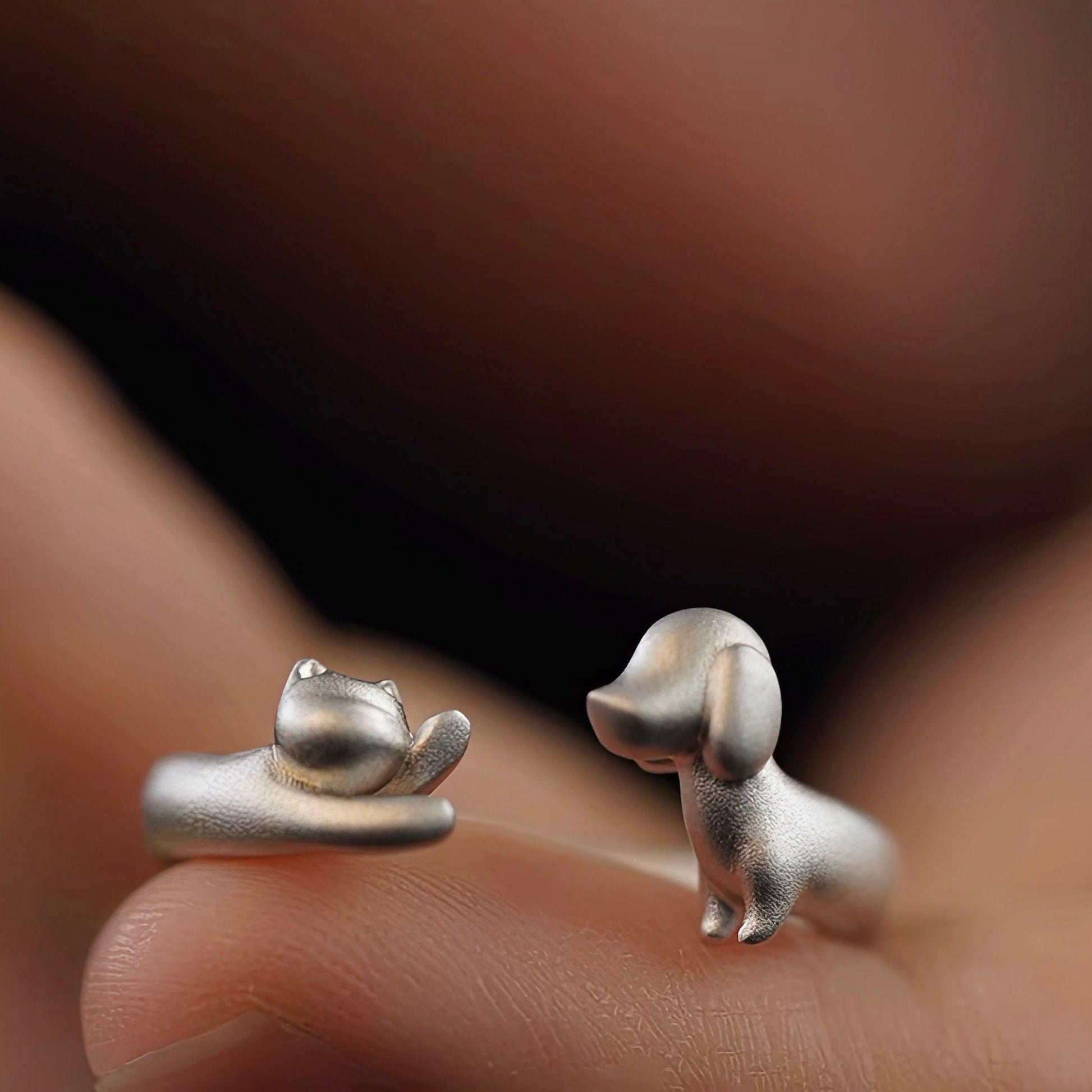 Silver Cat & Dog Ring - LOVELY ROBIN