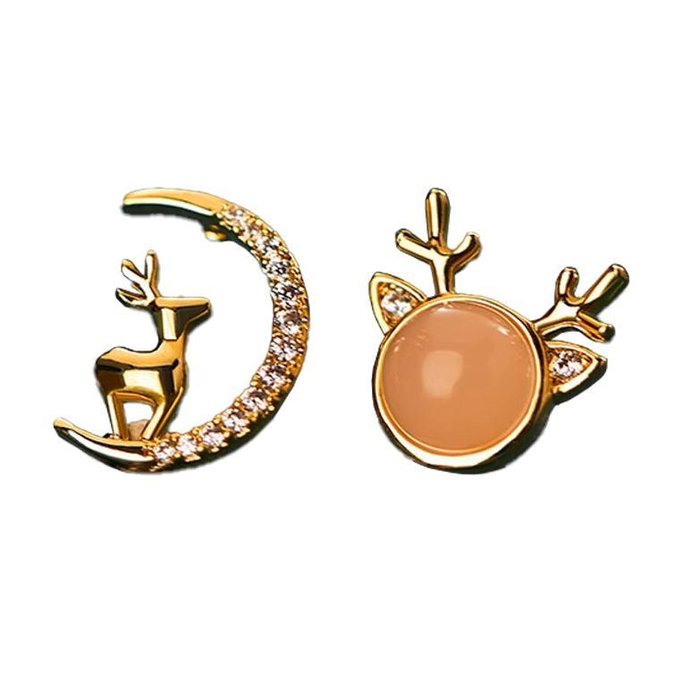 Christmas Asymmetrical Deer Earrings - LOVELY ROBIN