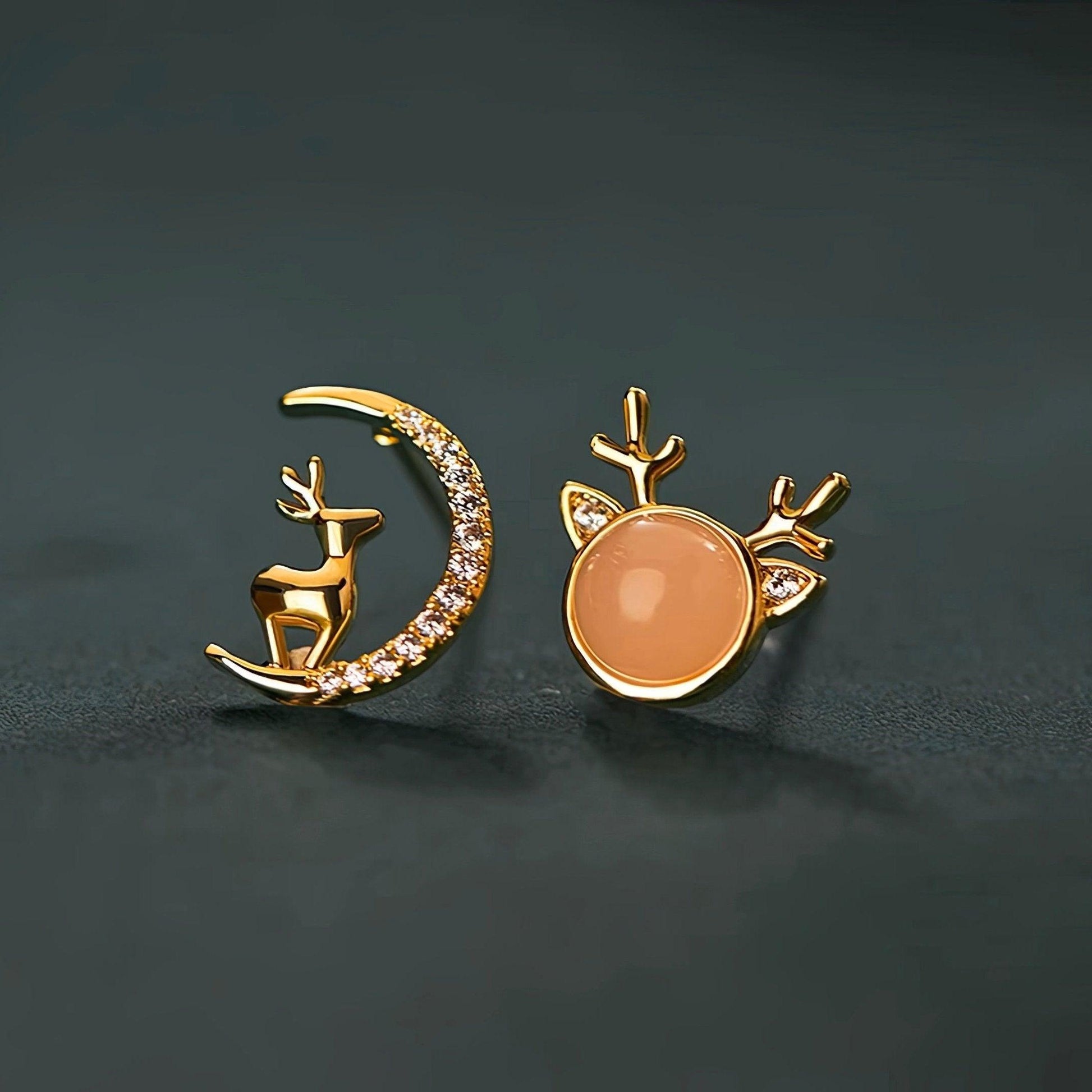 Christmas Asymmetrical Deer Earrings - LOVELY ROBIN