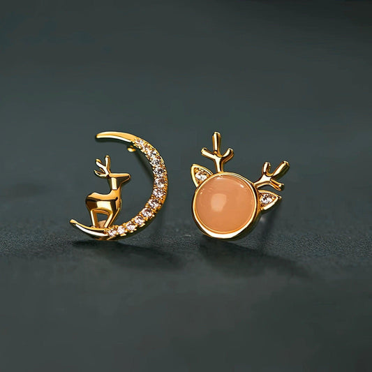 Christmas Asymmetrical Deer Earrings - LOVELY ROBIN