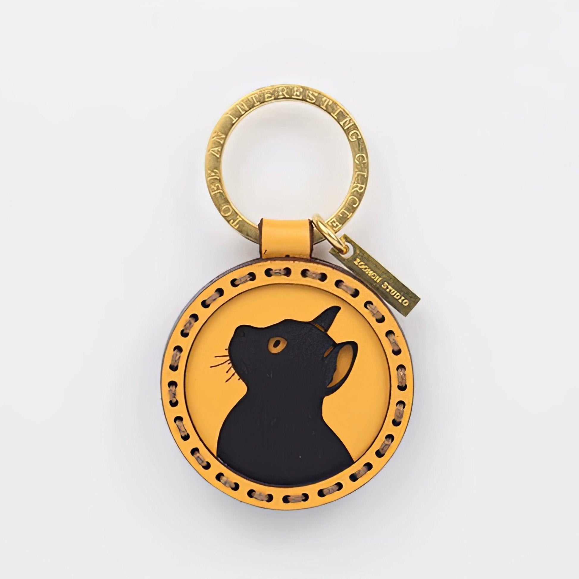 Black Cat Leather Keychain Handmade Cartoon Charm - LOVELY ROBIN