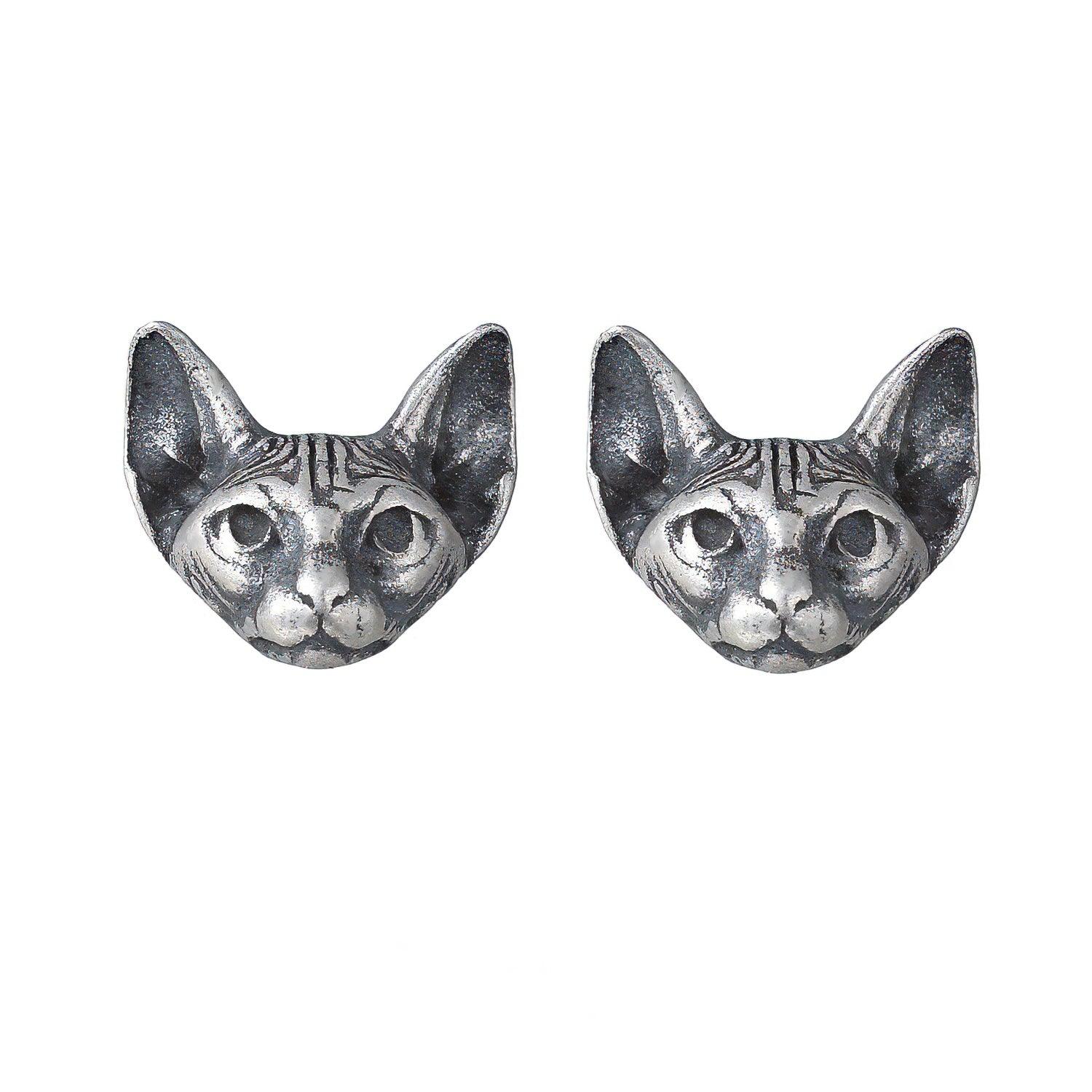 Vintage Silver Gothic Cat Stud Earrings - LOVELY ROBIN