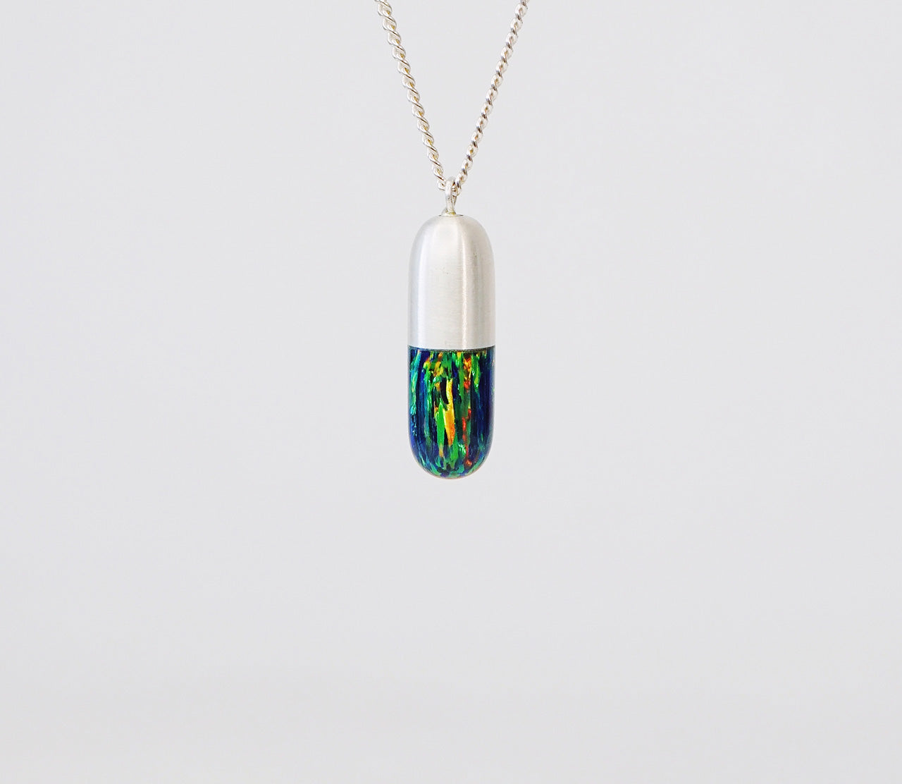 Original Handcrafted Capsule Pendant Necklace with Natural Opal and Solid Silver