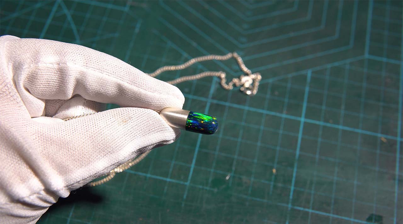 Original Handcrafted Capsule Pendant Necklace with Natural Opal and Solid Silver