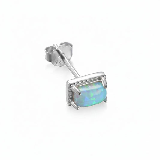 Sterling Silver Opal Stud Earrings – Natural Fire Opal in 925 Silver Setting