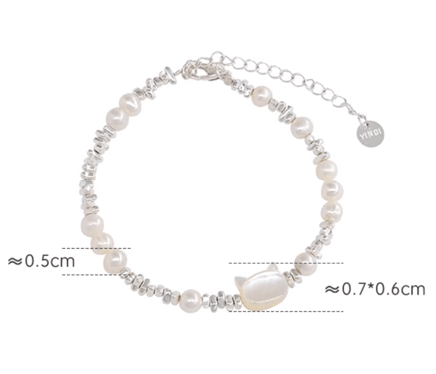 Feline Grace | Sterling Silver Baroque Pearl Cat Bracelet - LOVELY ROBIN