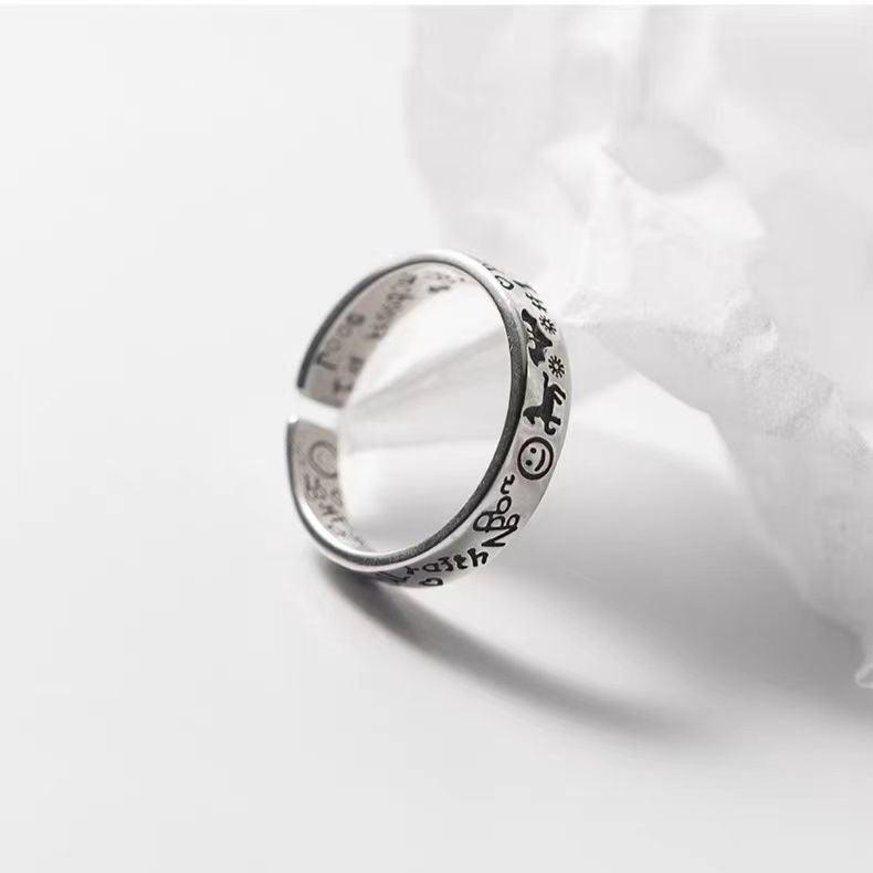 Smiley Pattern Vintage Adjustable Silver Ring - LOVELY ROBIN