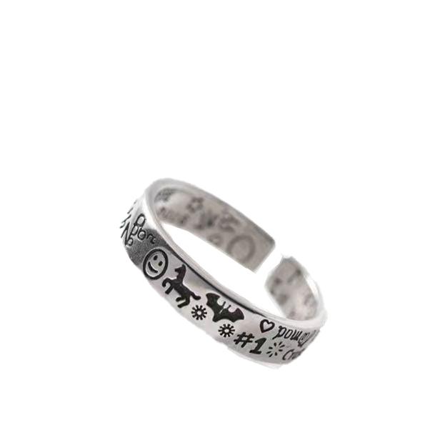 Smiley Pattern Vintage Adjustable Silver Ring - LOVELY ROBIN