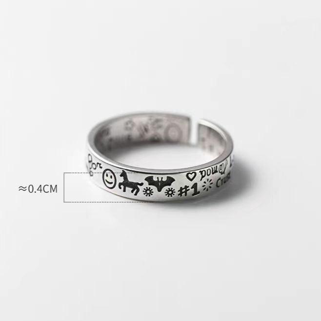 Smiley Pattern Vintage Adjustable Silver Ring - LOVELY ROBIN