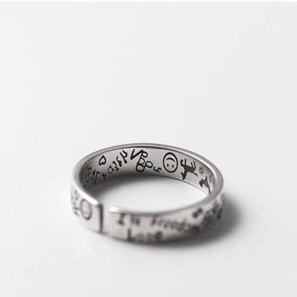 Smiley Pattern Vintage Adjustable Silver Ring - LOVELY ROBIN