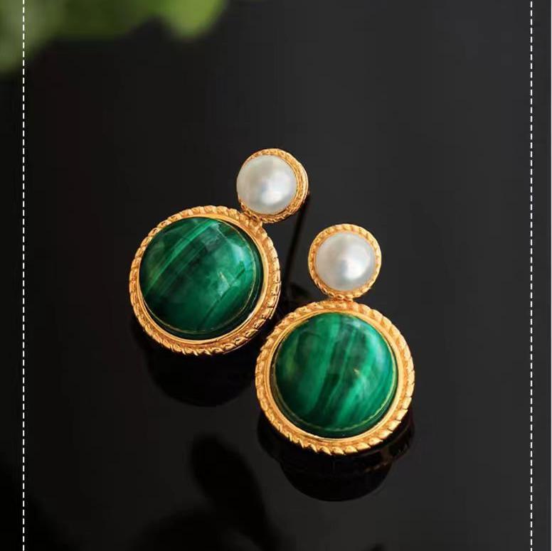 Radiant Elegance - Malachite Pearl Earrings - LOVELY ROBIN