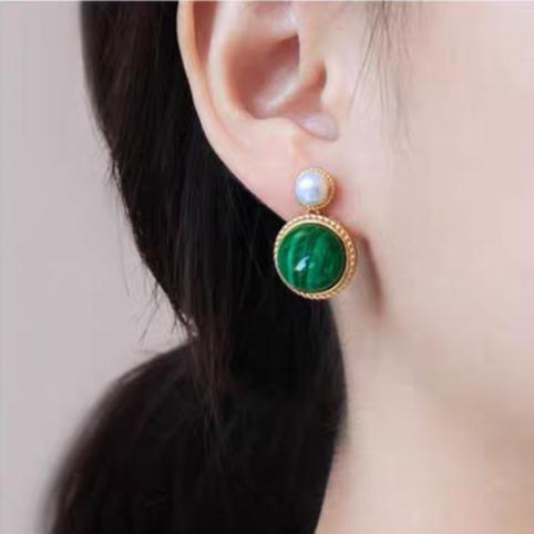 Radiant Elegance - Malachite Pearl Earrings - LOVELY ROBIN