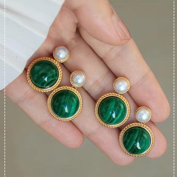Radiant Elegance - Malachite Pearl Earrings - LOVELY ROBIN
