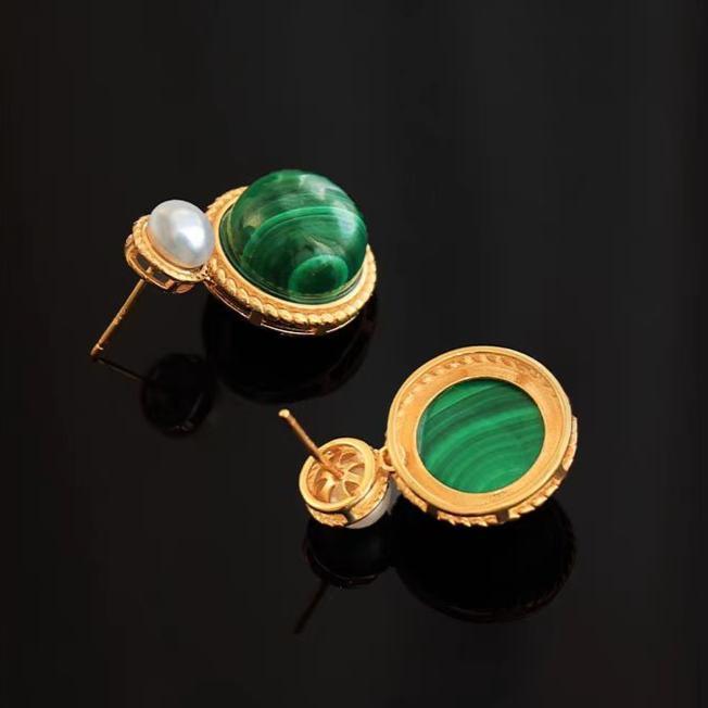 Radiant Elegance - Malachite Pearl Earrings - LOVELY ROBIN