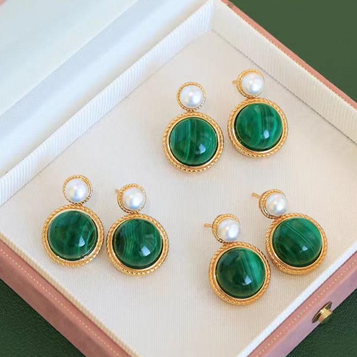 Radiant Elegance - Malachite Pearl Earrings - LOVELY ROBIN