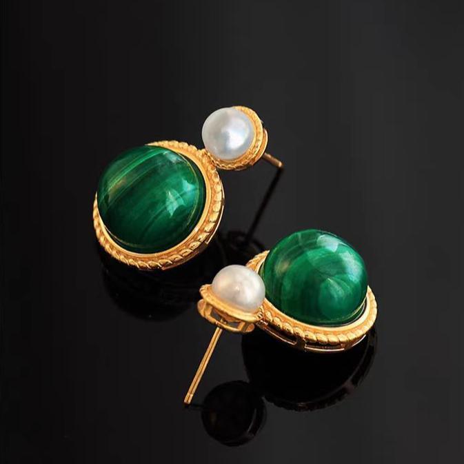 Radiant Elegance - Malachite Pearl Earrings - LOVELY ROBIN