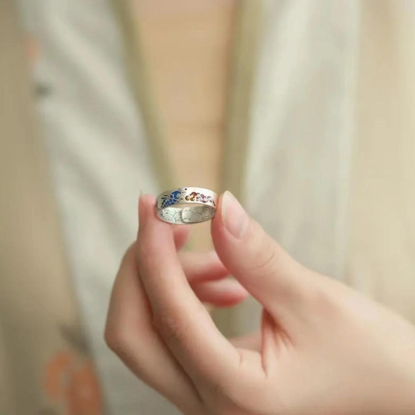 Enamel Koi Sterling Silver Ring - LOVELY ROBIN
