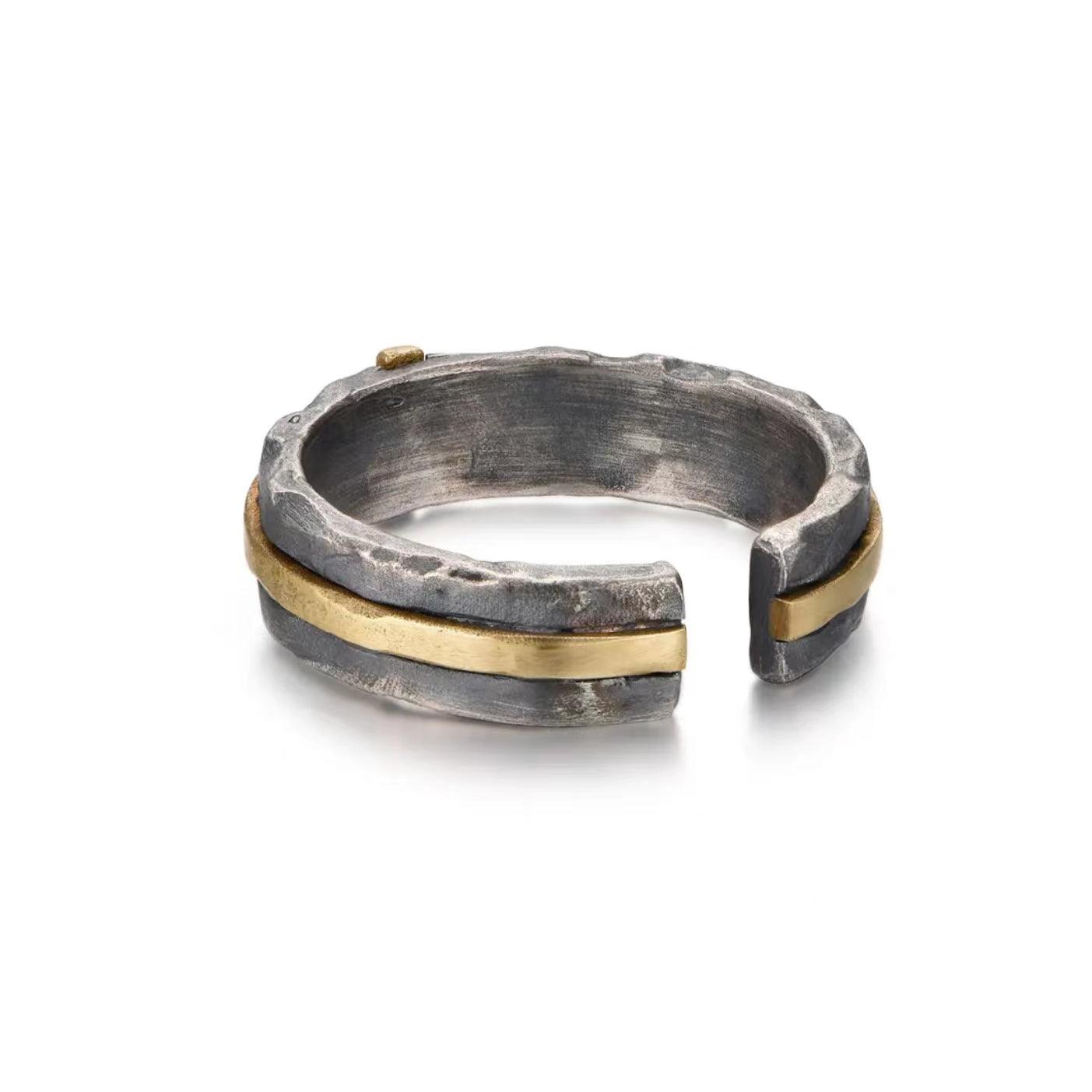 Open Silver Ring with Inlaid Brass Cross - LOVELY ROBIN