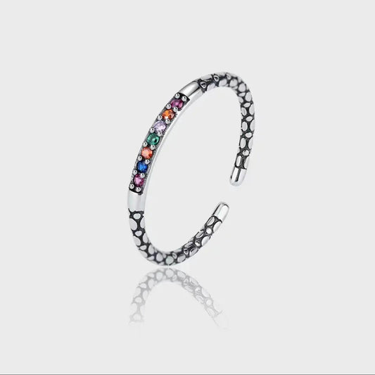 Vintage Rainbow-Colored Adjustable Silver Ring - LOVELY ROBIN