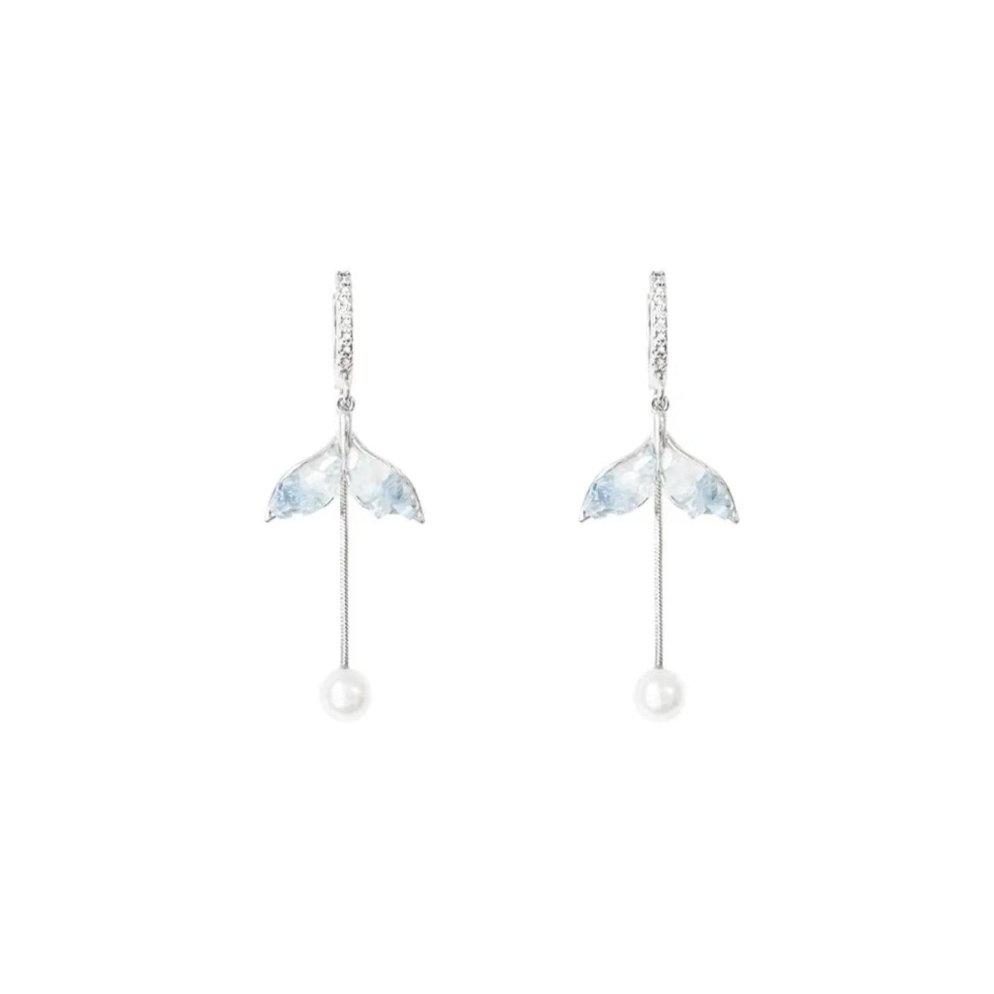 "Daughter of the Sea" Fish Tail Pearl Long Earrings - LOVELY ROBIN