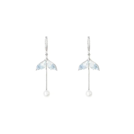 "Daughter of the Sea" Fish Tail Pearl Long Earrings - LOVELY ROBIN