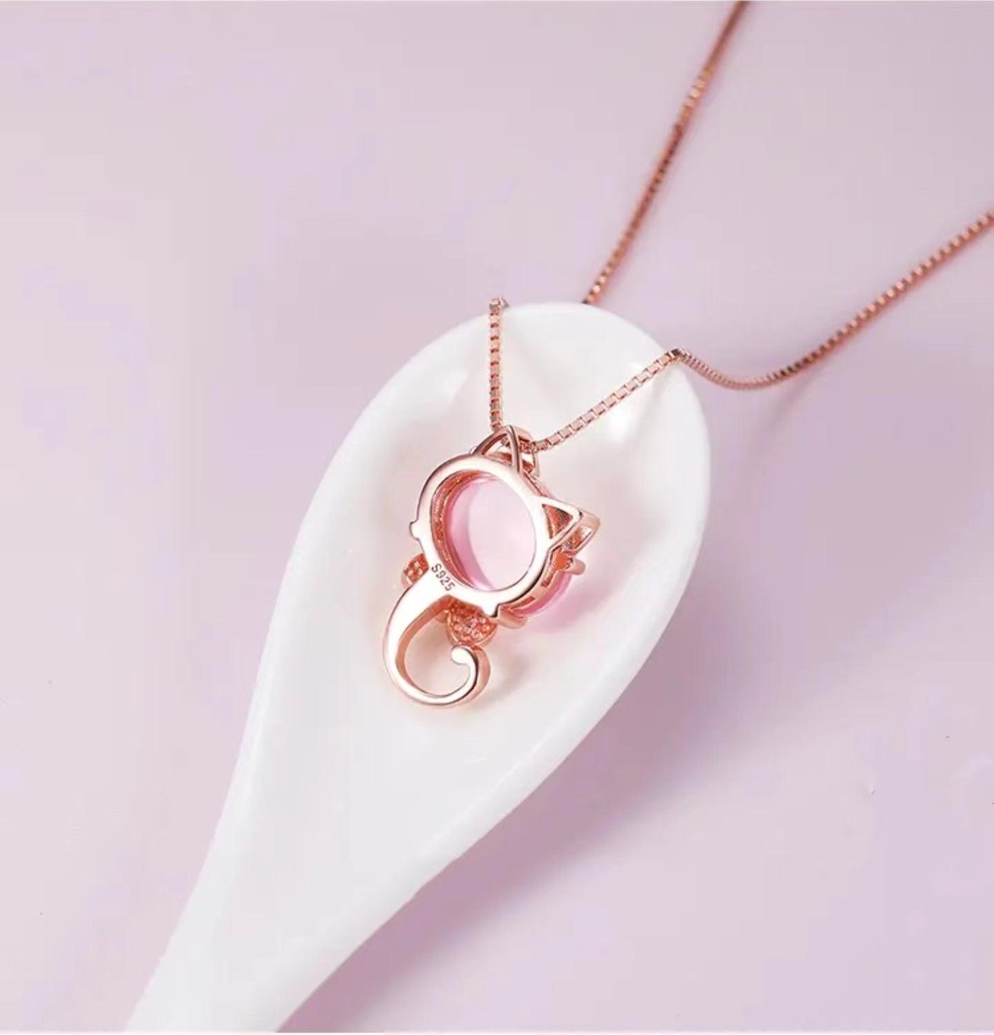 Lucky Cat Rose Quartz Necklace - LOVELY ROBIN