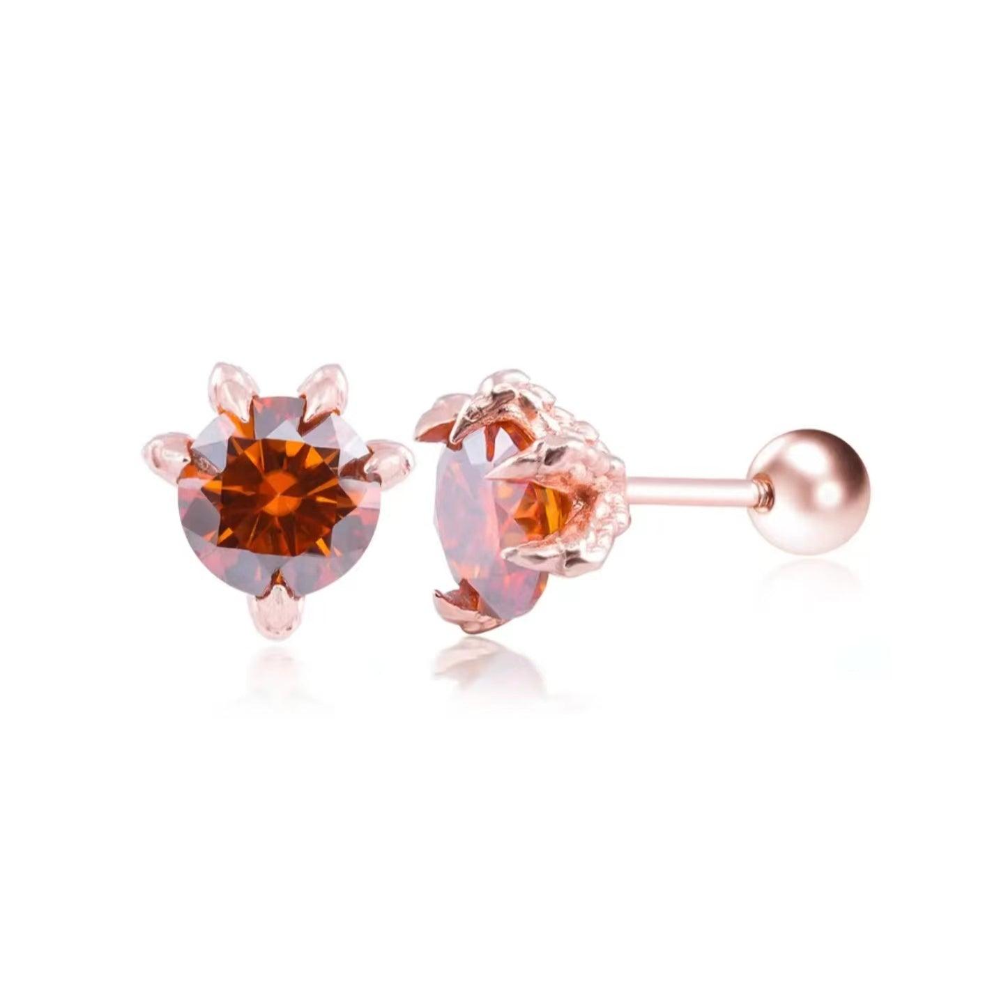 Macaroon Color Moissanite Dragon Claw Stud Earrings - LOVELY ROBIN