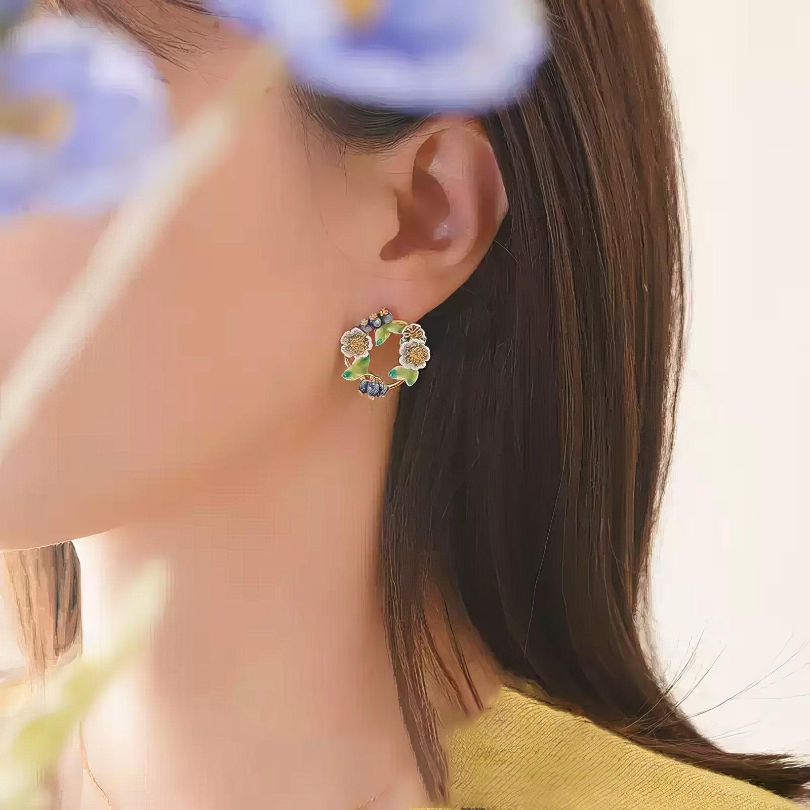 Artisan Enamel Blueberry Wreath Earrings - LOVELY ROBIN