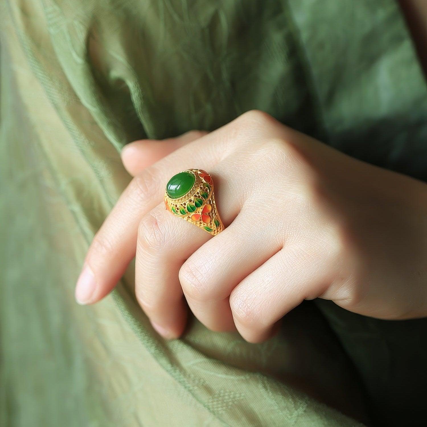 Jade Blossom Adjustable Ring - LOVELY ROBIN