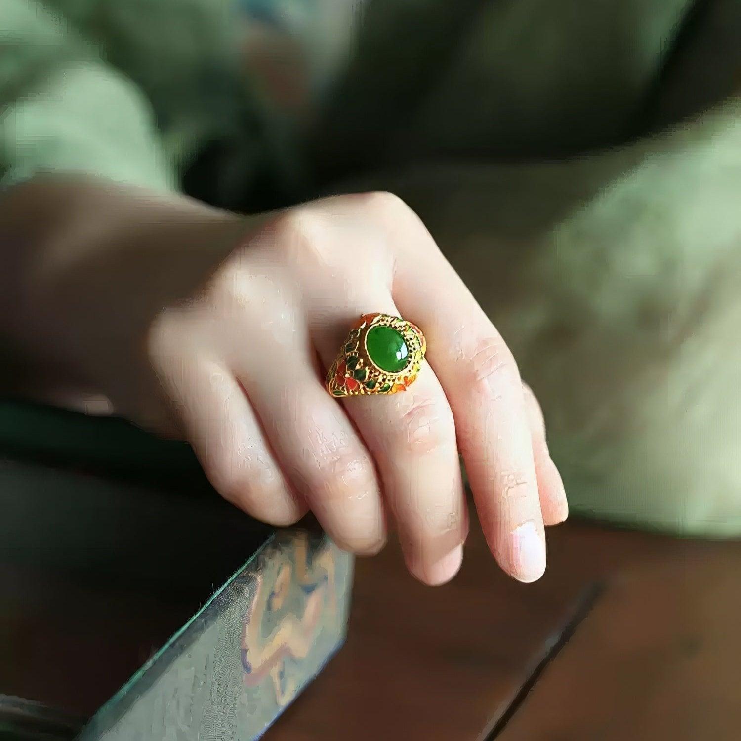 Jade Blossom Adjustable Ring - LOVELY ROBIN