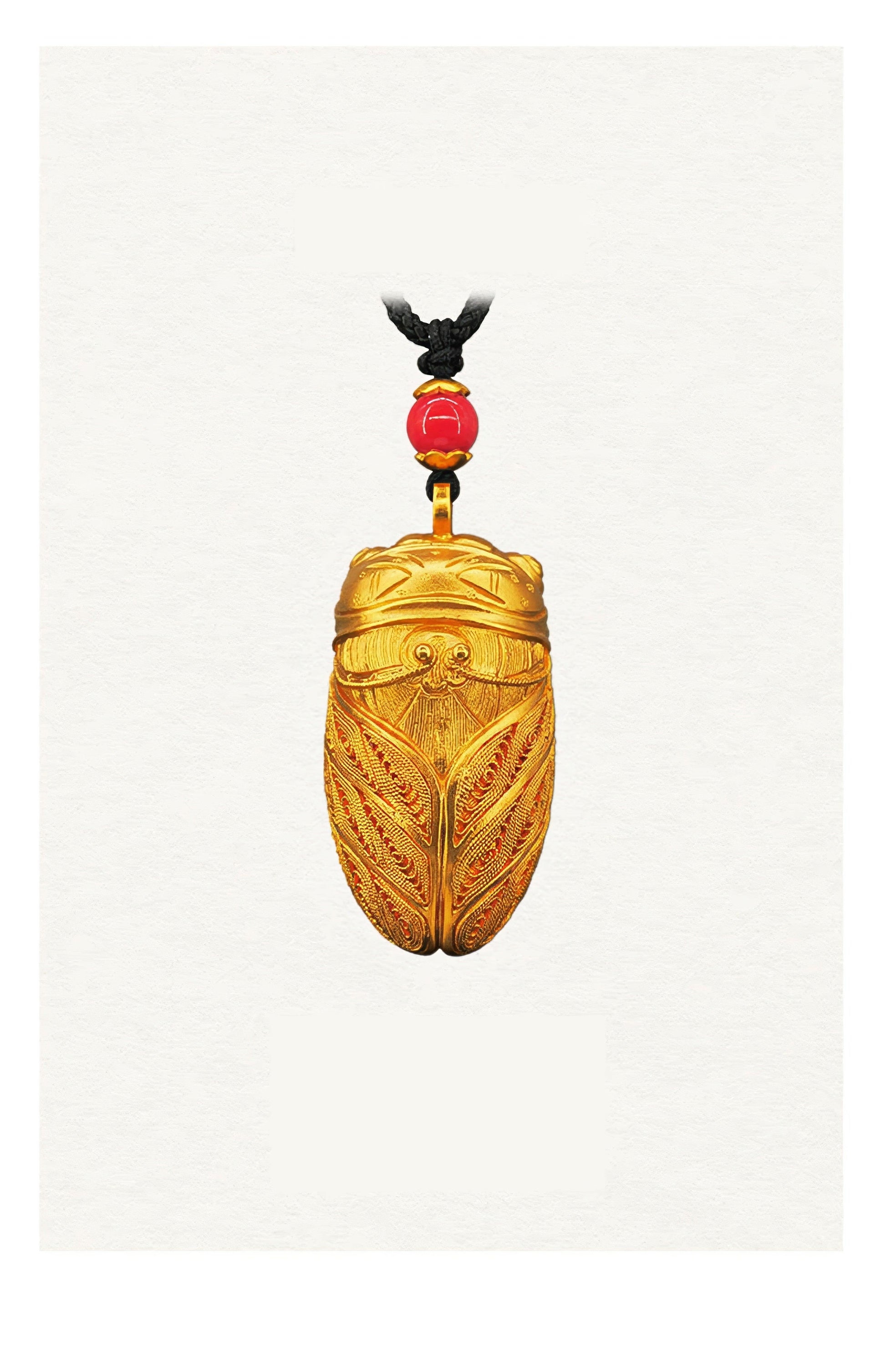 Golden Filigree Glow - Handmade Pure Gold Cicada Pendant - LOVELY ROBIN