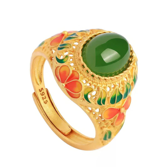 Jade Blossom Adjustable Ring - LOVELY ROBIN