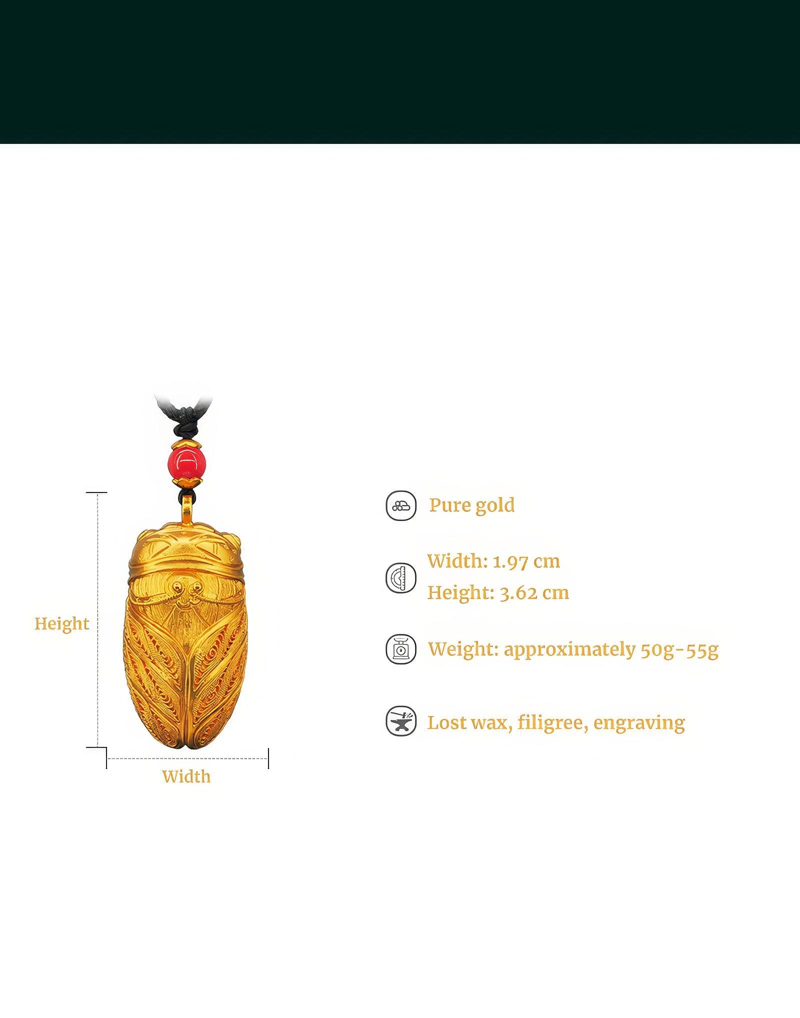 Golden Filigree Glow - Handmade Pure Gold Cicada Pendant - LOVELY ROBIN