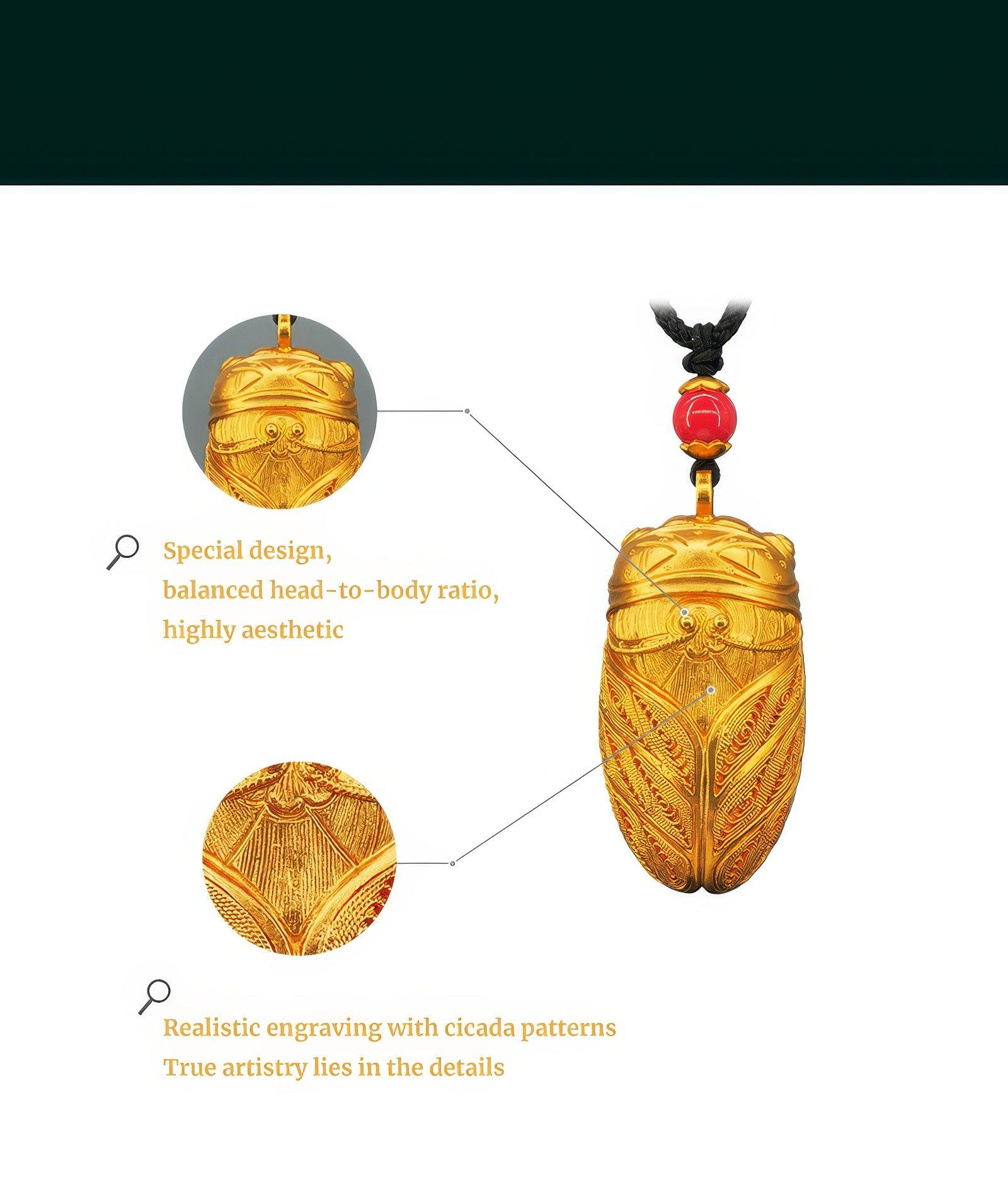 Golden Filigree Glow - Handmade Pure Gold Cicada Pendant - LOVELY ROBIN