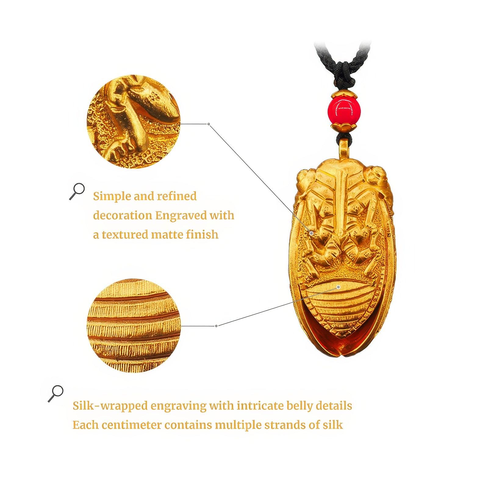 Golden Filigree Glow - Handmade Pure Gold Cicada Pendant - LOVELY ROBIN