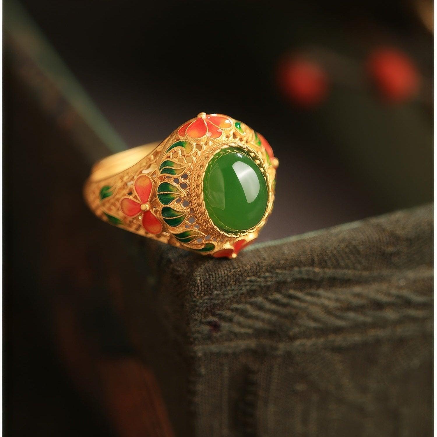 Jade Blossom Adjustable Ring - LOVELY ROBIN