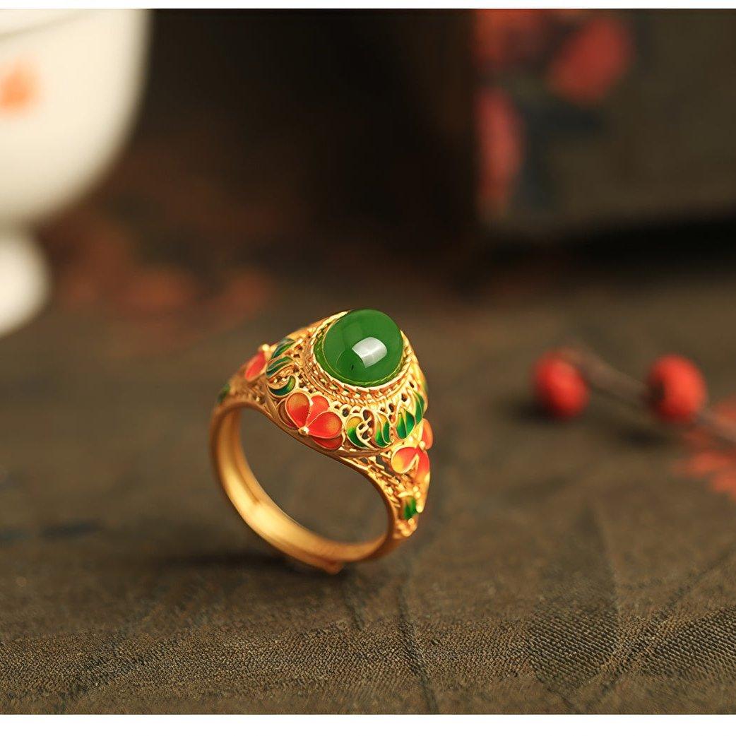 Jade Blossom Adjustable Ring - LOVELY ROBIN