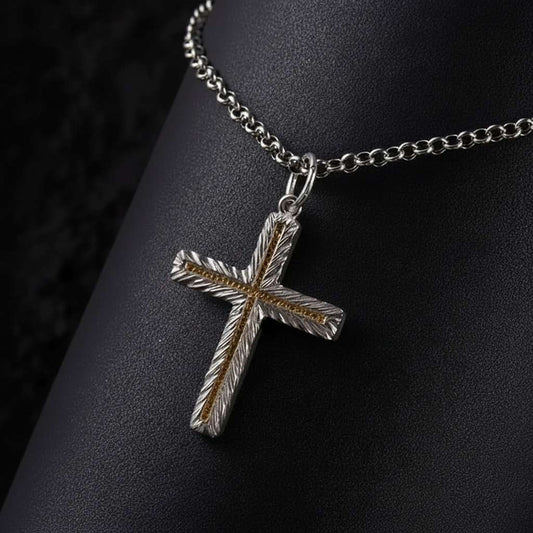 Handmade 999 Silver Cross Pendant with 24K Gold Accent