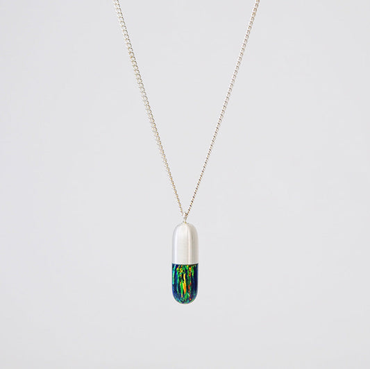 Original Handcrafted Capsule Pendant Necklace with Natural Opal and Solid Silver