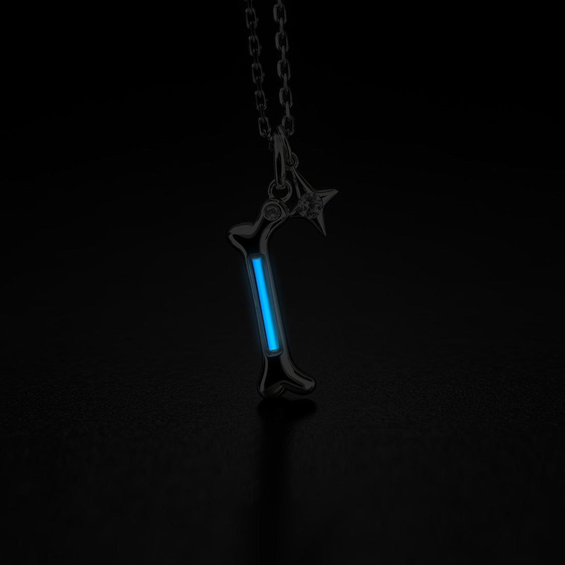 Tritium Self-Luminous Sterling Silver Dog Bone Necklace