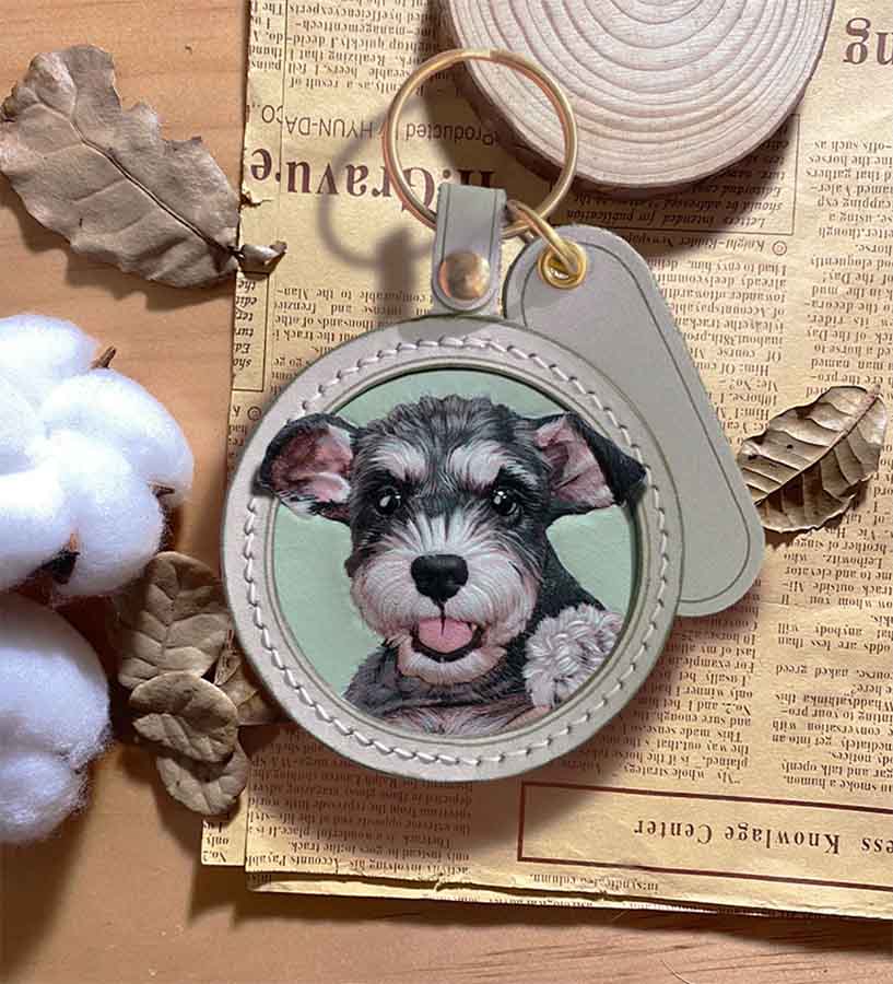 Custom 3D Leather Pet Memorial Keychain  Brooch
