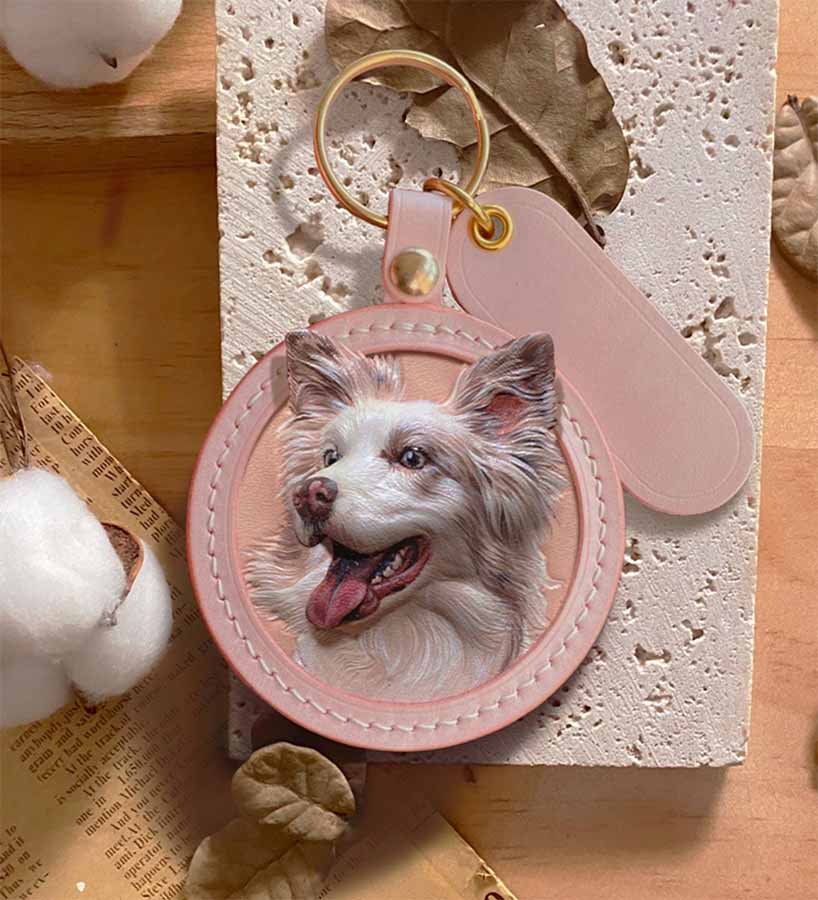 Custom 3D Leather Pet Memorial Keychain  Brooch