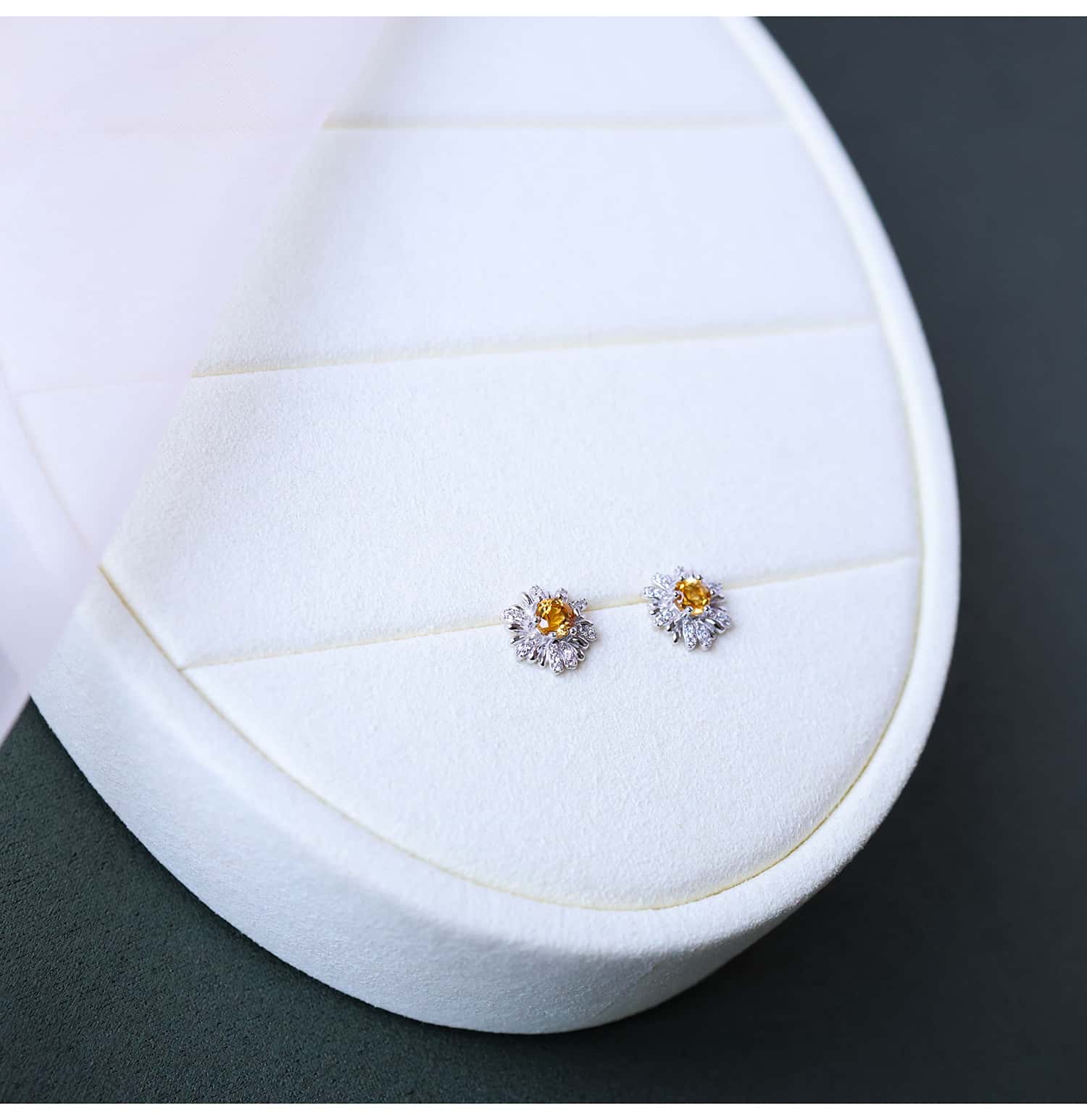 Daisy Citrine Stud Earrings in 925 Sterling Silver – Handcrafted Yellow Quartz November Birthstone Jewelry