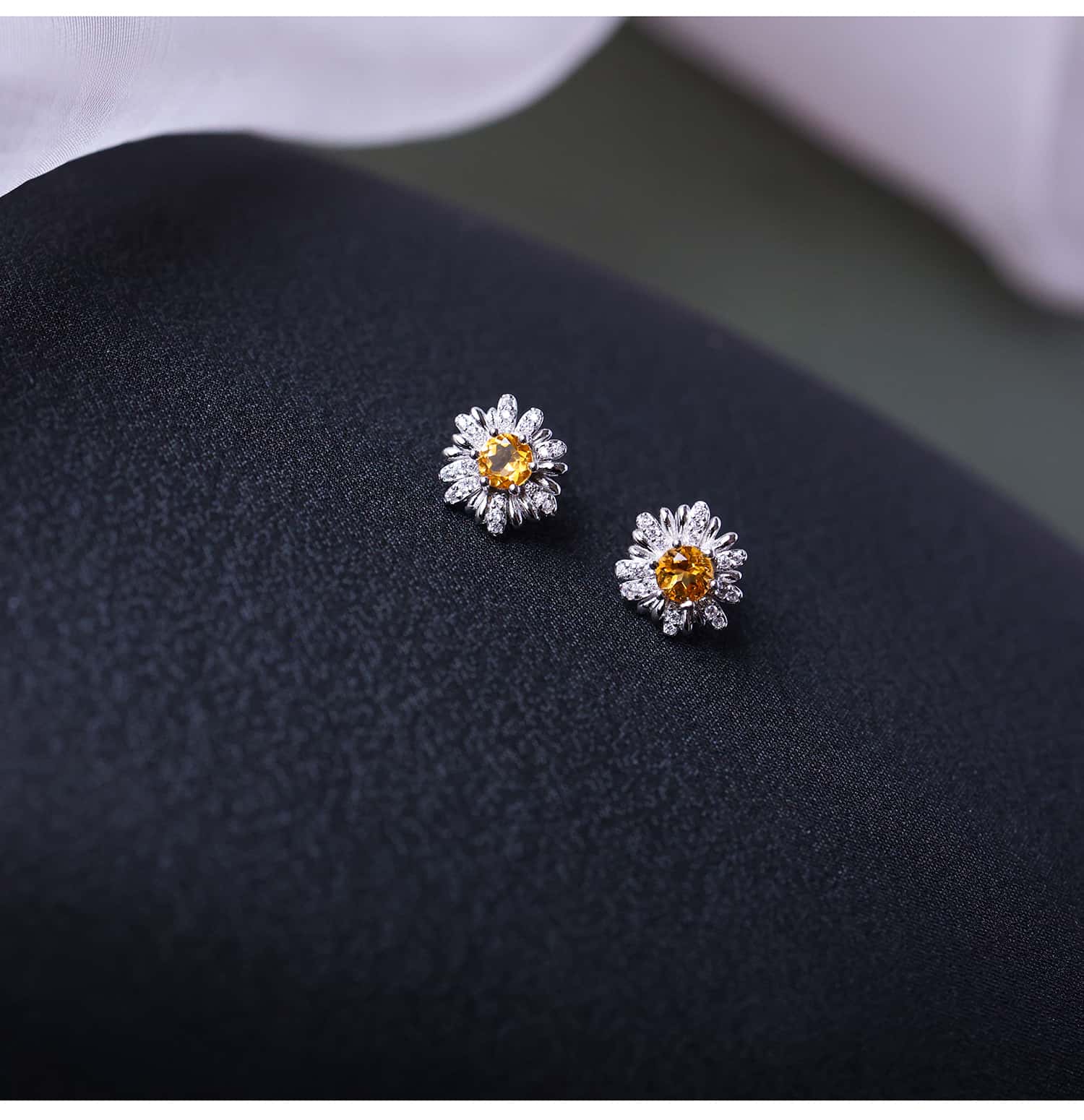 Daisy Citrine Stud Earrings in 925 Sterling Silver – Handcrafted Yellow Quartz November Birthstone Jewelry