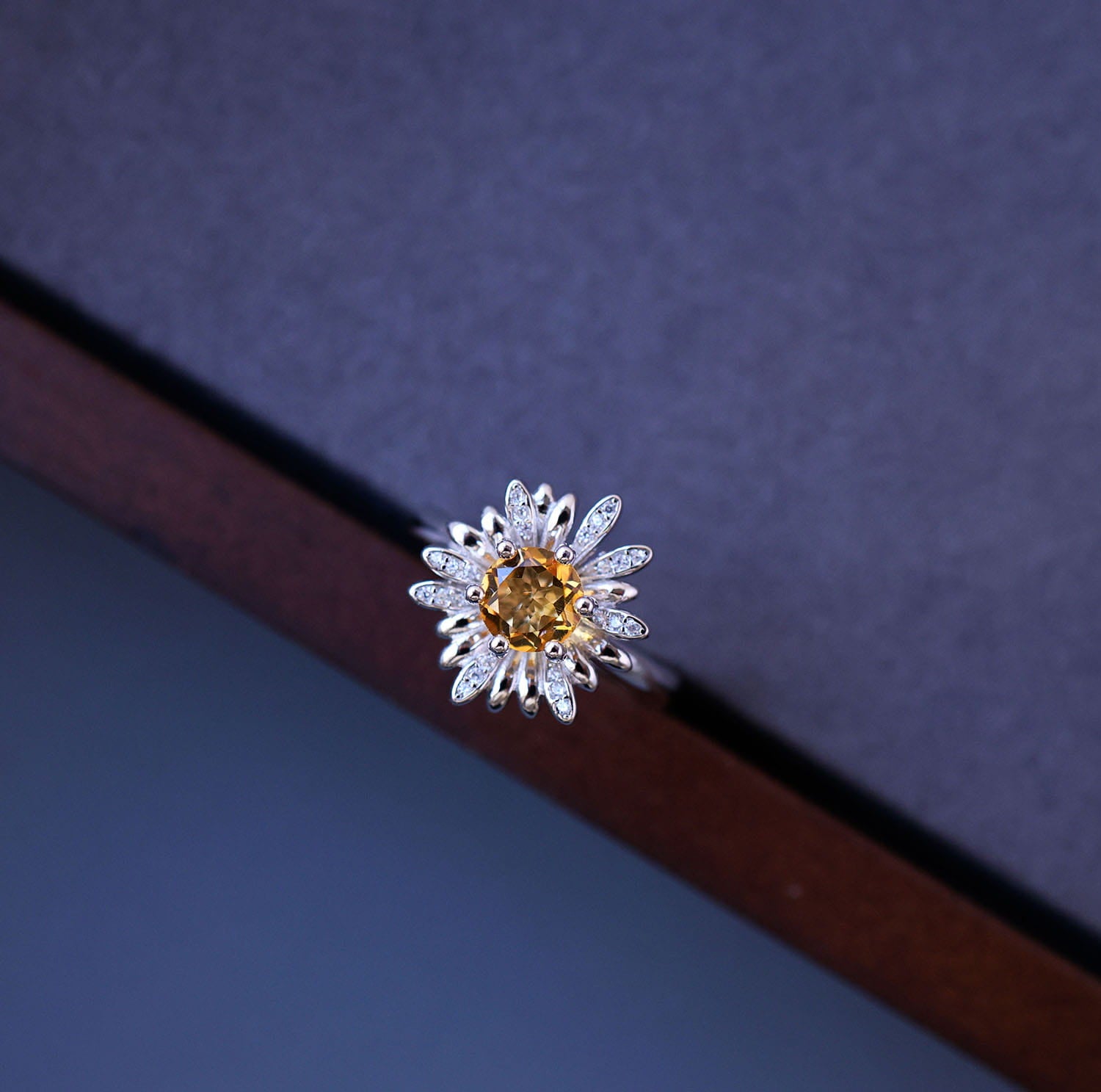 Daisy Flower Citrine Open Ring in 925 Sterling Silver – Handcrafted Brazilian Yellow Quartz Jewelry