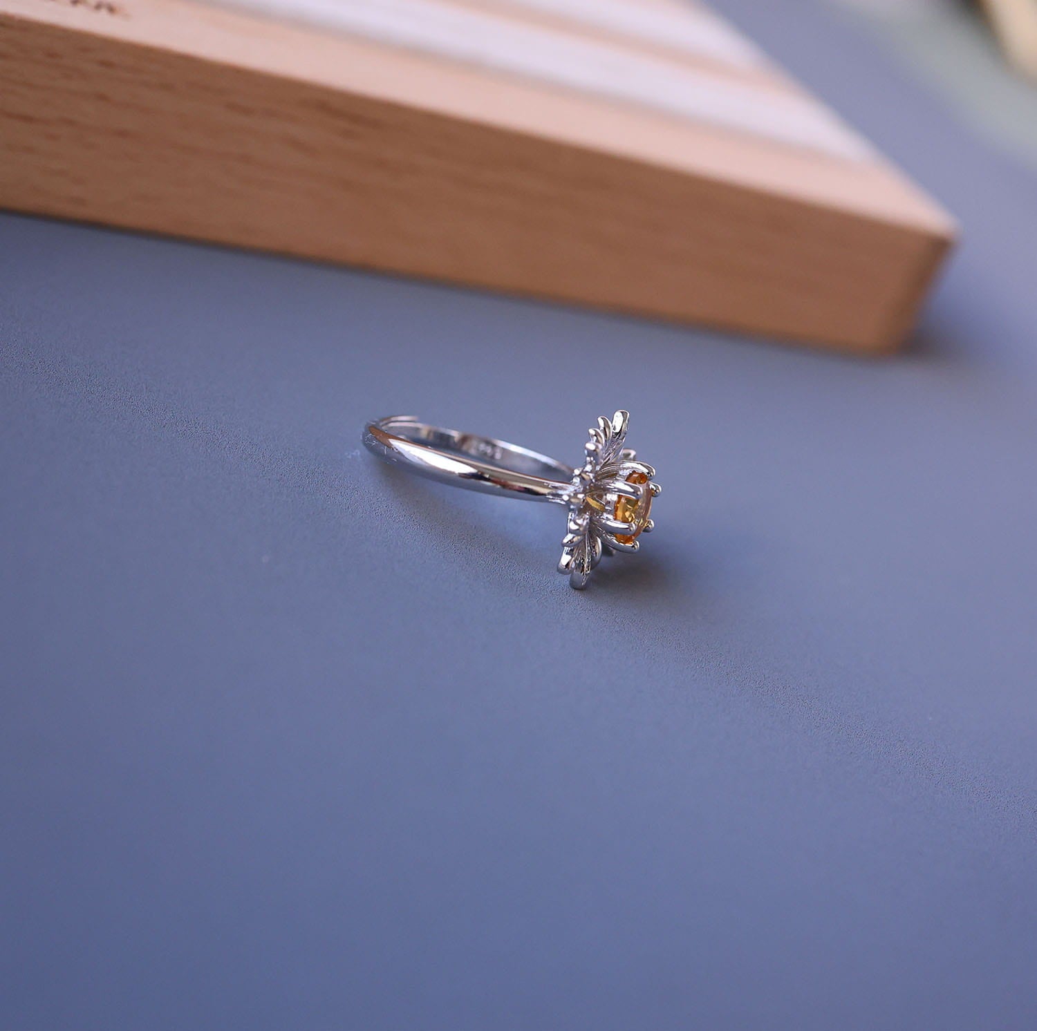 Daisy Flower Citrine Open Ring in 925 Sterling Silver – Handcrafted Brazilian Yellow Quartz Jewelry