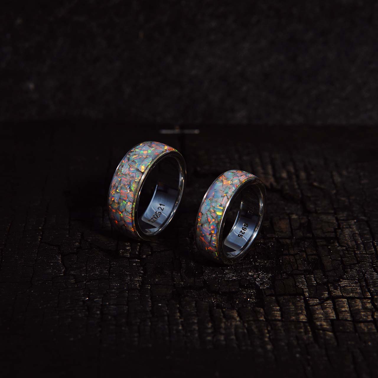 Handcrafted 925 Sterling Silver Ring with Natural Opal Chips Inlay