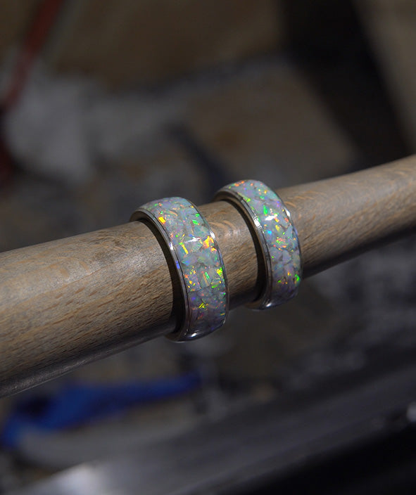 Handcrafted 925 Sterling Silver Ring with Natural Opal Chips Inlay