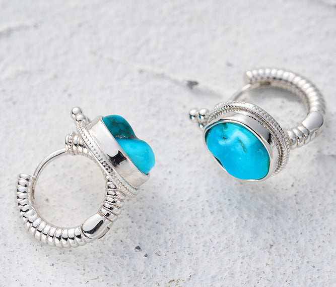 Handcrafted Natural Raw Turquoise Earrings