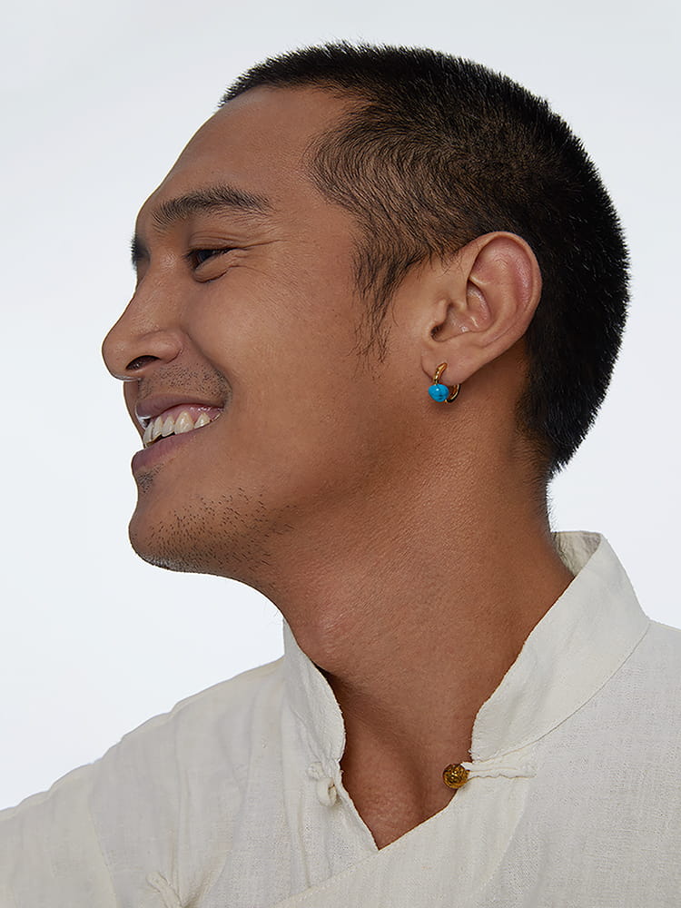 Handcrafted Tibetan-Style Ramratso Natural Turquoise Earring